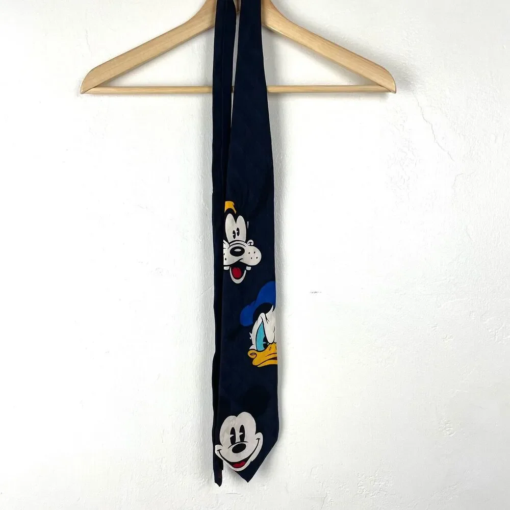 Disney Neck‎ Tie Mickey Goofy Donald Duck Dark Blue Preowned